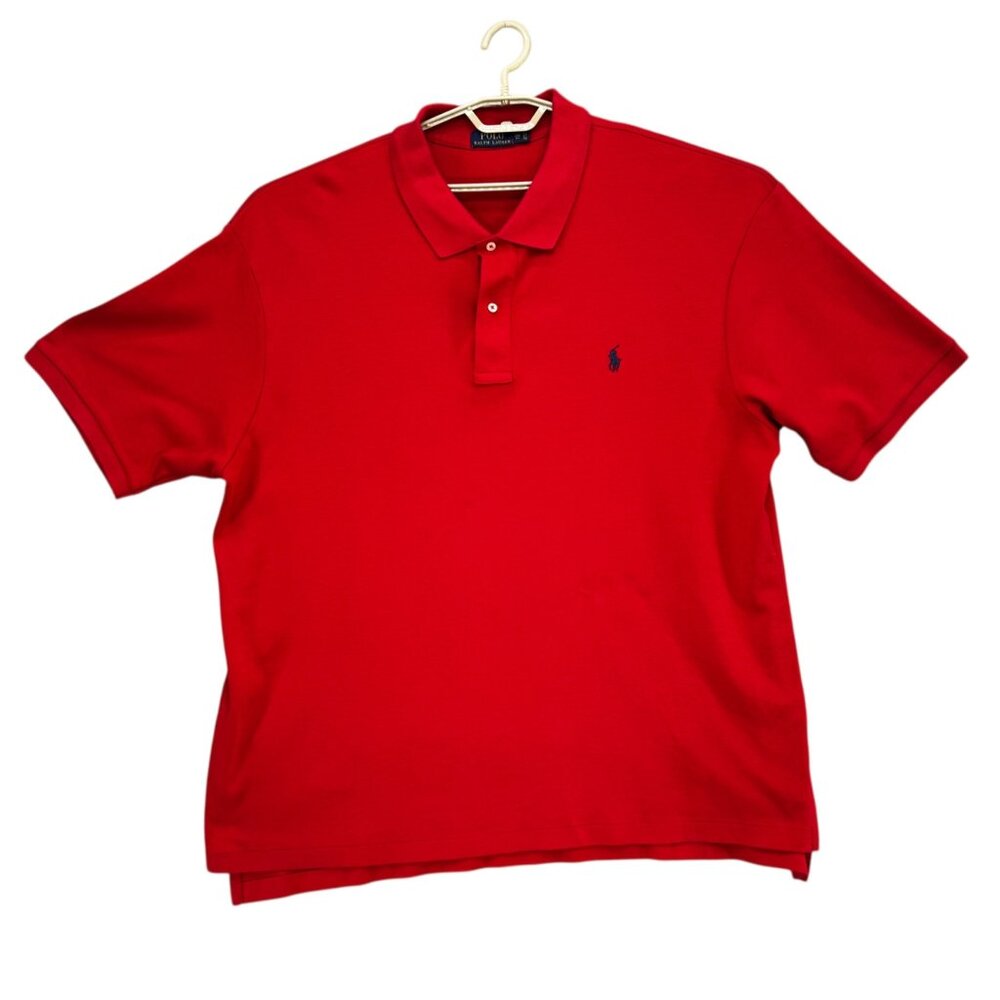 Polo Ralph Lauren Polo Shirt Mens Solid Red Short Sleeve Cott Size 2XB Big